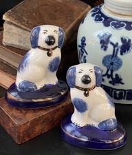 🎄🎄🎄 Rare Kent English Staffordshire Blue White Spaniel Mantle Dog Pair 3.75”