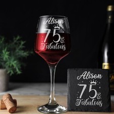 75 and Fabulous Engraved Wine Glass 75th Birthday Gift - Personalised 75th Glass