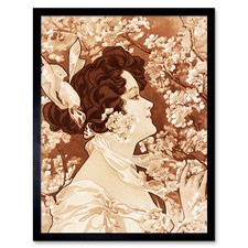 Nouveau Woman Flowering Tree Painting Wall Art Print Framed 12x16