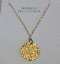 Replica Medieval Gold Coin Pendant Necklace. With Information.  Gift Idea