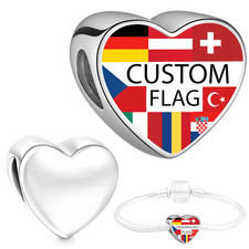 Personalised Flag Custom Country Heart Charm National Fits Pand. Snake Bracelets