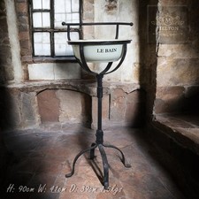 Le Bai Shabby Chic Wash Stand with White Enamel Basin Rustic Wrought Iron Stand