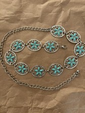 Silver Tone Turquoise Flower