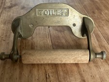 Vintage Toilet Paper Holder in Brass and Wood