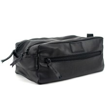Mens Toiletry Wash Bag Luxe PU Leather Bag Shaver Shower Travel Case