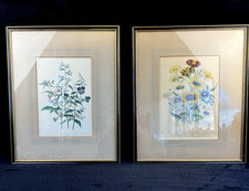 Vintage Large black Framed Botanical Prints flower prints Set of 2 wall decor