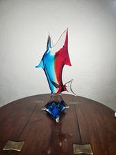 Vintage Murano Red Blue Cased Sommerso Italian Art Glass UV Sensitive Fish Vase