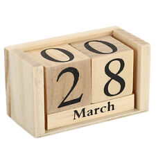 Vintage Wood Block Perpetual Calendar, Reusable Wooden Blocks 3.7", Brown