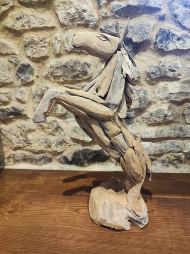 Handmade teak rearing horse - teak,