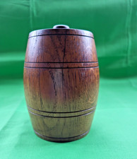 Vintage oak treen barrel shaped pot/jar with lid