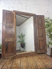 Large Antique Indian Colonial Solid Wooden Window Shutters Wall Garden Mirror