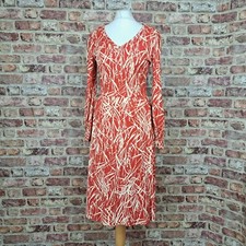 Vintage Midi Dress 10 Red Floral Jersey Fitted Long Sleeve Eva Robert Janan