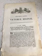 Canada Act Of Parliament 1843 Victoria Regina Reducing Duty On Wheat And Flour