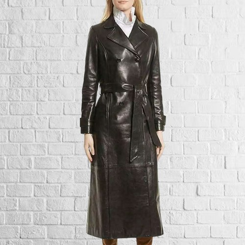 Women long black lambskin coat - women,