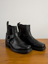 Wrangler UK 7 Highway Low Black Leather Chelsea Square Toe Heeled Cowboy Boots