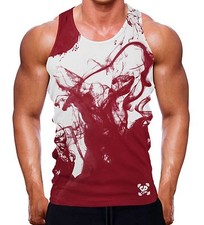 Red Vape Tank Vest Men Bodybuilding MMA Training Clothing Smoke Workout Top UK