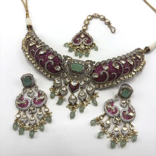 Purple mint sunheri kundan - mint,