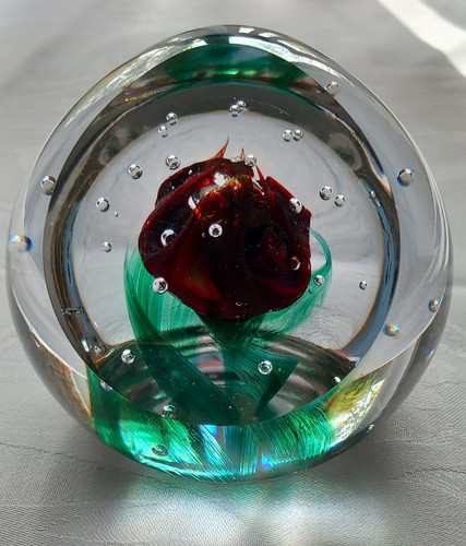 Red rose paperweight vintage - red, paperweight: