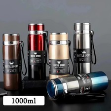 1L Large Hot/Cold Double Wall Thermal Flask Stainless Steel Thermos