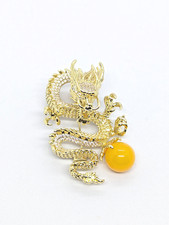 Gold-tone Dragon brooch, Rhinestone shiny golden dragon brooch