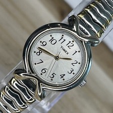 Timex Watch Women Gold Silver Two Tone Round  Stretch Band  30M NEW BATTERY RUNS