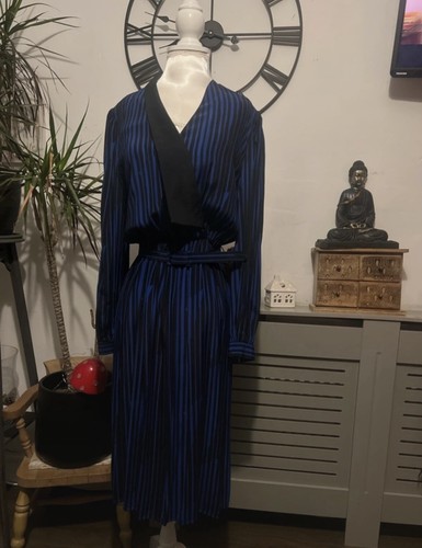 1980s vintage dress blue and - 1980s,
