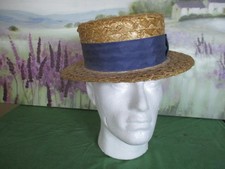 Vintage gents york Straw Boater Size 7.3/8 - 59 with  Blue Ribbon band