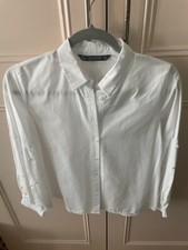Zara white cotton poplin shirt with pearl sleeves
