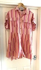 Ladies Pink Mix Jumpsuit Linen Blend Primark Short Sleeves Pockets Tie Preowned