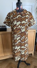 Vintage 60s/70s Brown/Cream Pattern Shift Dress Size 14/16/18 Crimplene Mod