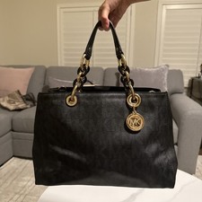 VTG MICHAEL KORS BLACK SIGNATURE HAMILTON JET SET SATCHEL TOTE BAG