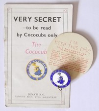 Cadbury's "I Am A Cococub" Club Enamelled Badge and Membership Booklet 1937.