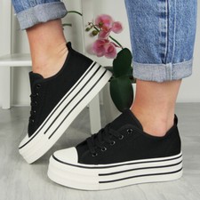 Canvas Trainers Shoes Platform Sneakers Ladies Gym Pumps Comfy Heel Womens Sizes