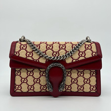 Gucci Straw Azalea GG Monogram Small Dionysus Bag Cherry Red Natural