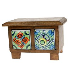 Wooden Mini Chest, 2 Ceramic