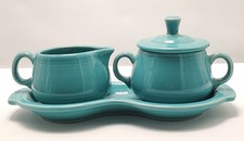 Vintage Fiesta Ware Milk and Sugar Set with Tray "Blue Turquoise" pre 2001 
