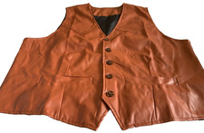 NEW Men's Retro Tan Brown Waistcoat Faux Leather Size 44” Chest Pockets Fab