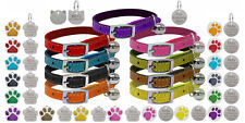 Genuine Leather Cat / Kitten Collar with Safety Elastic & Bell with Engraved Tag