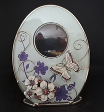 Beautiful Butterfly Metal/Glass Clock/Picture Frame 16cm x 12cm Hole Dia. 5.7cm