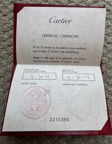 Cartier certificate - cartier, of