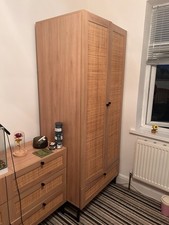 Chest of Drawers & Wardrobe Set – Light Wood with Rattan 