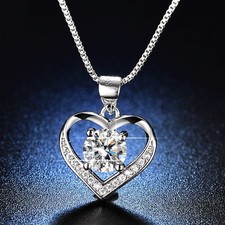 Crystal Love Heart Pendant 925 Sterling Silver Necklace Women Jewellery Gift UK