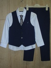 Next Boys Navy Blue Trousers Waistcoat Shirt Tie Wedding Suit Age 7 122cm