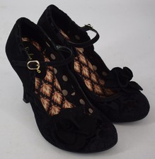 Ladies Ruby Shoo Black Heeled Mary Jane Shoes Flower Detail Size UK 5