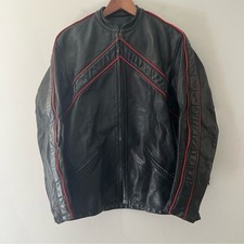 Bates Leather Motorcycle Jacket 70s Cafe Racer Black Red Chevron Size Small 40