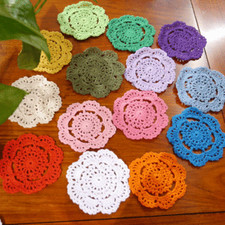 15Pcs  Hand Crochet 4" Round Small Doilies Snowflake Floral Color Random