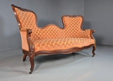 Antique Neo Rococo 1880 Walnut Conversation Settee Orange Cut Cotton EB7913 V2SS