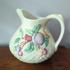 Vintage Shorter and Son Basket Weave Grapes Plums Fruit Majolica Jug Large