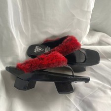 John Fluevog Red Fur Wood Geta