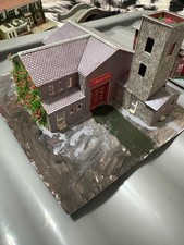 N gauge 2 fire stations , built on base with some foliage , some paint used 